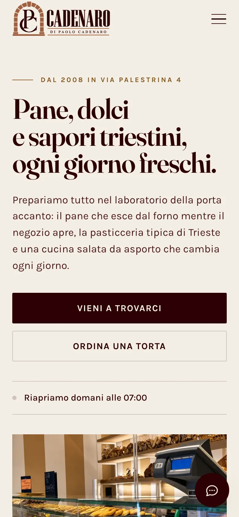 Il sito di Pasticceria Cadenaro visto da smartphone.