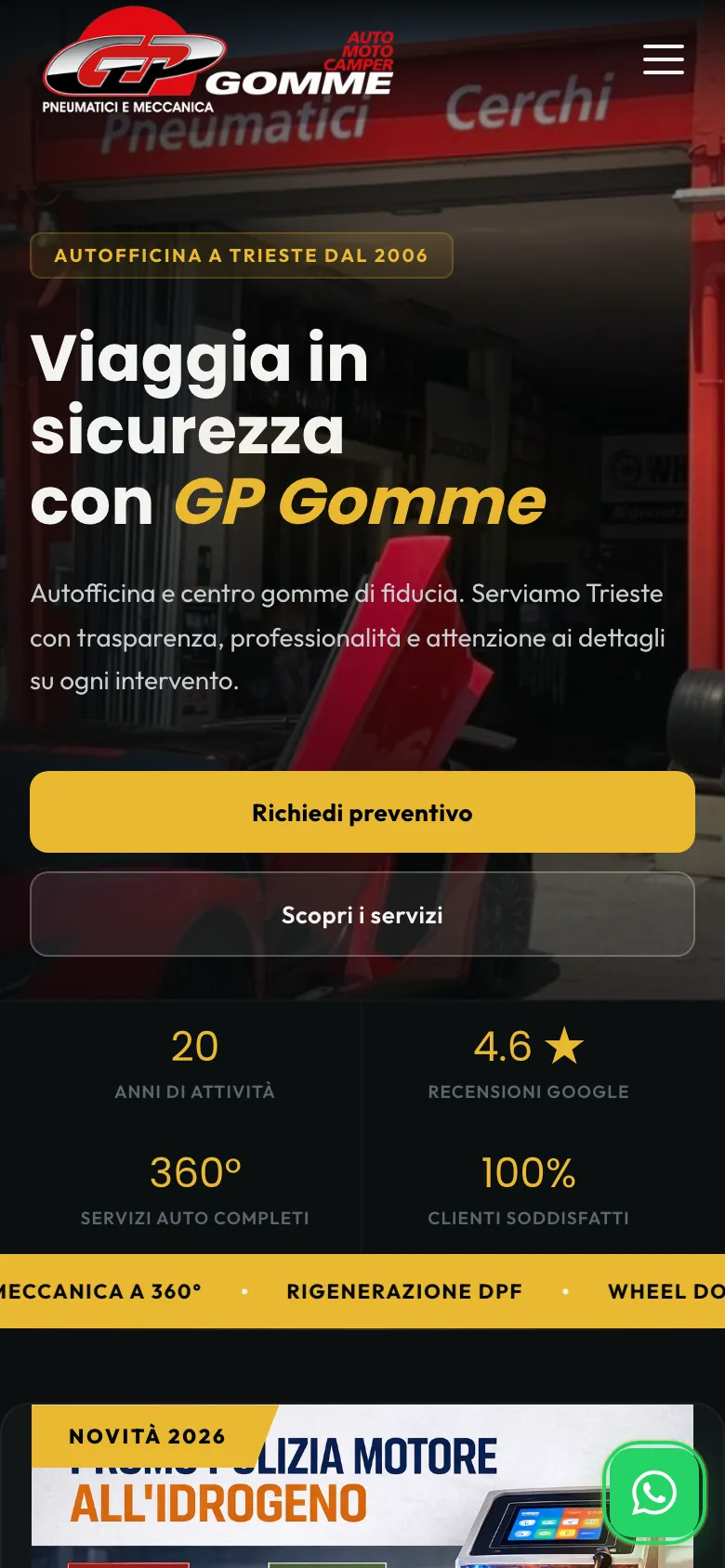 Il sito di GP Gomme visto da smartphone.