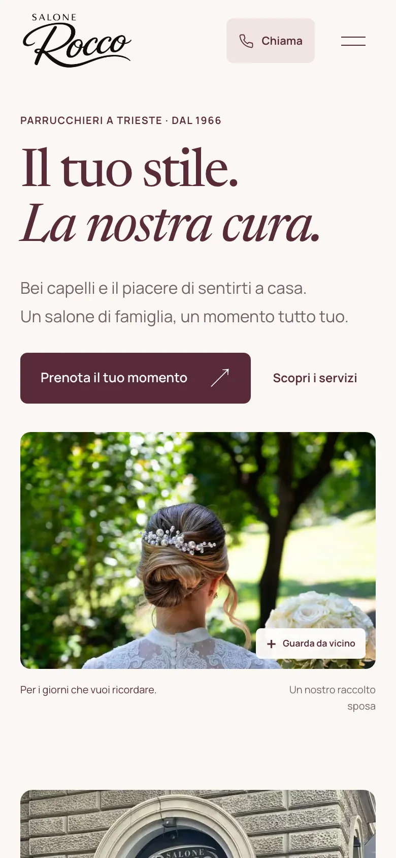 Il sito di Salone Rocco visto da smartphone.