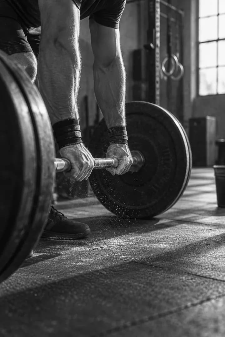 Mani che afferrano un bilanciere in palestra